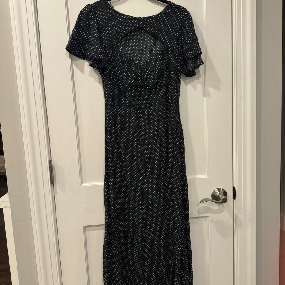 Zara Front Cut Out Polka Dot Front Slit Midi Black and White Dress - medium - Picture 2 of 10